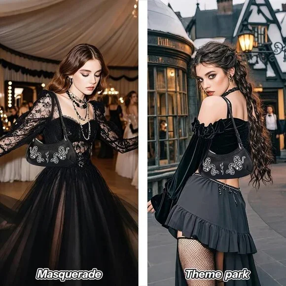 Bat Goth Mini Purse Women Y2K Small Shoulder Bag Star Charm Fashion Black Snake - Picture 6 of 8